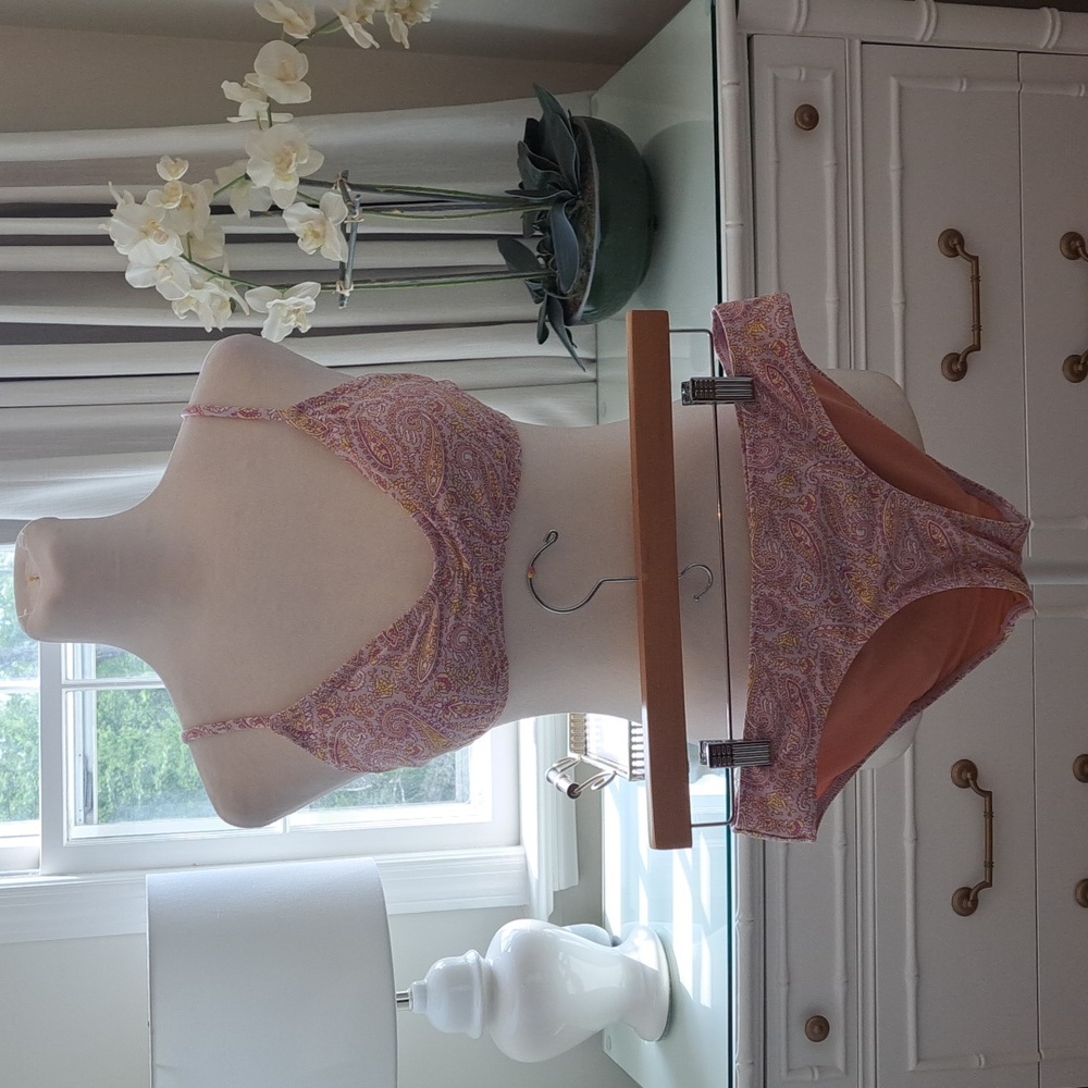 NWT J. Crew Womens Gathered Bikini Top(M)/Bottom(S) Paisley Print Purple/Yellow‎